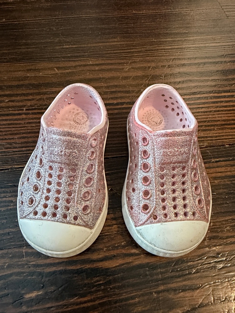 Native Shoes Kids Glitter Slip-On in Light Pink glitter with White Sole